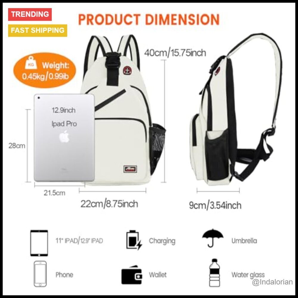 Sling Backpack Daypack Crossbody Chest Bag Hiking Travel Lightweight Versatile - Picture 6 of 7